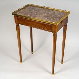 Isac Simon Rebour Petite Table De Salon En Acajou Et Marbre D’époque Louis XVI Vers 1780-1790