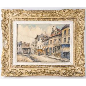 Frank Will (1900-1951) Rue Animée, Village Normand Aquarelle, Vers 1925-1930