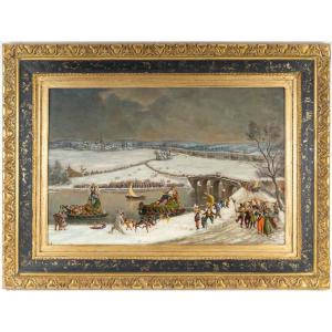 North European School Mardi Gras Oil On Copper 19th Century