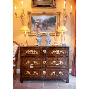 Dauphiné French Louis XIV Period Commode With Geometric Marquetry Circa 1700