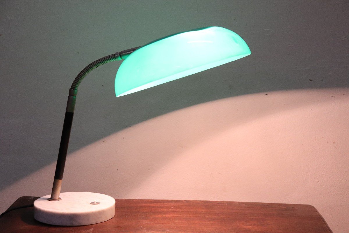 Lampe De Bureau En Verre Acrylique, Laiton Et Marbre Attribuée à Stilux, 1960s-photo-2