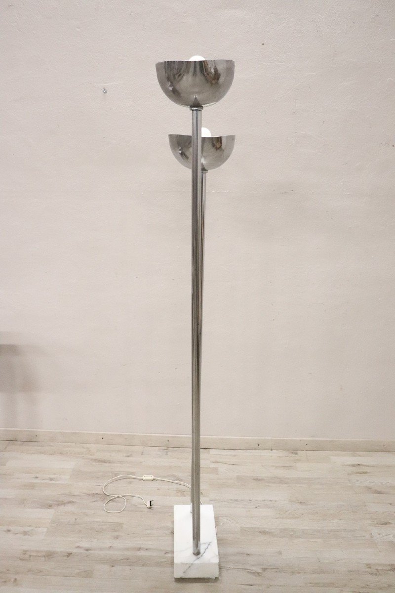 Vintage Chrome And Marble Floor Lamp, 1980s-photo-1