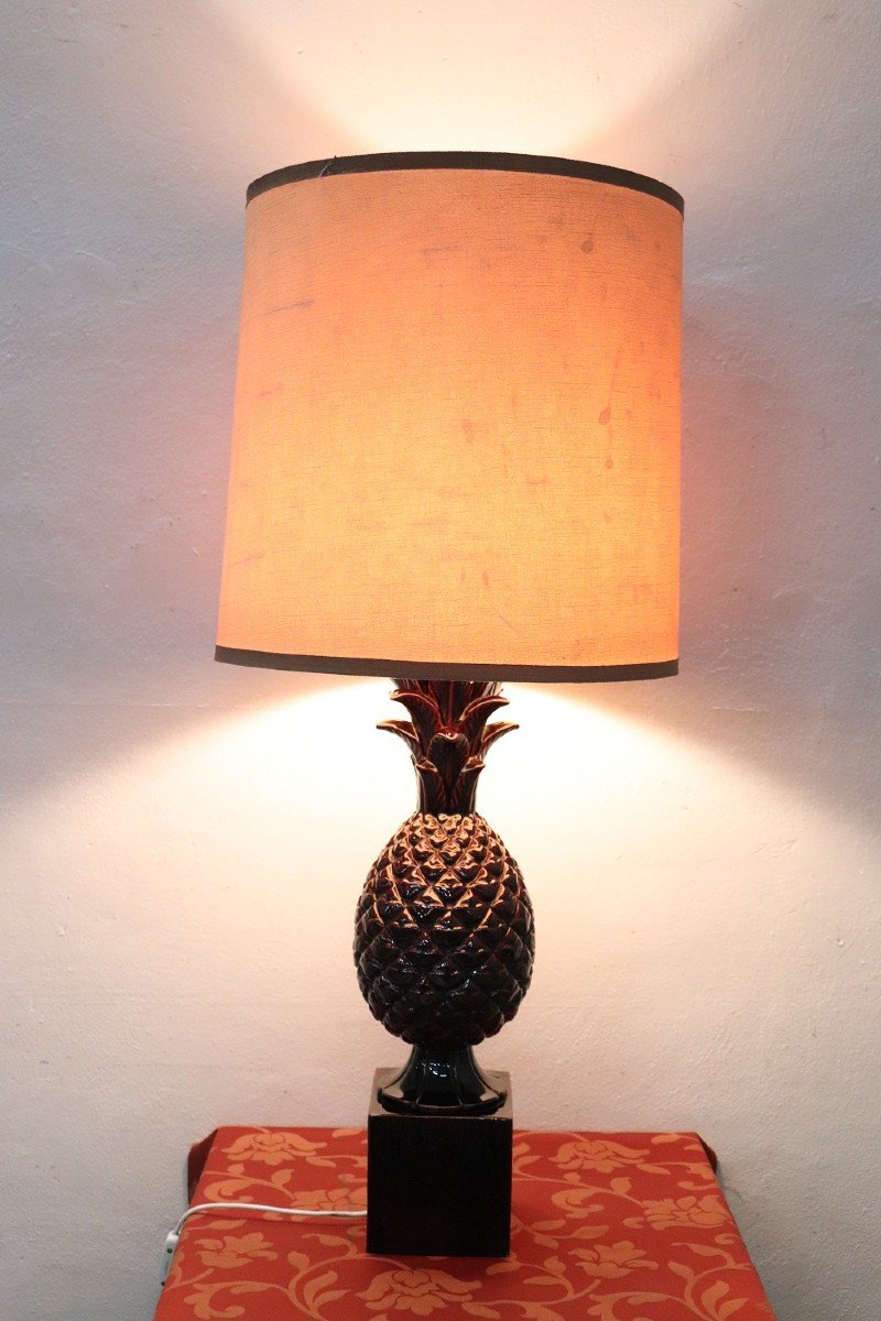 Vintage Brown Pineapple Ceramic Table Lamp, 1970s-photo-2