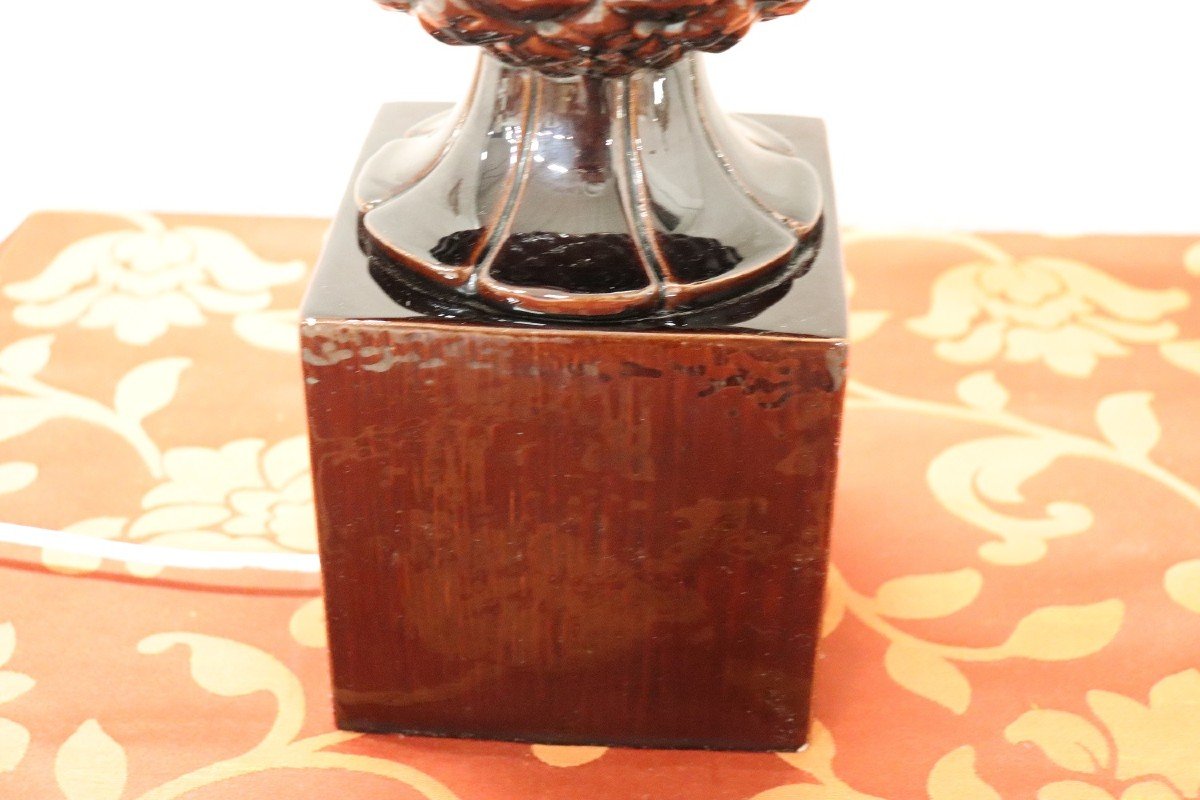 Vintage Brown Pineapple Ceramic Table Lamp, 1970s-photo-1