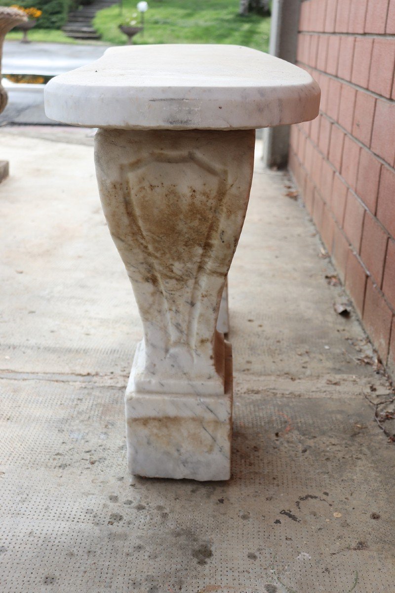 Banc De Jardin En Marbre Blanc, 19ème Siècle-photo-1