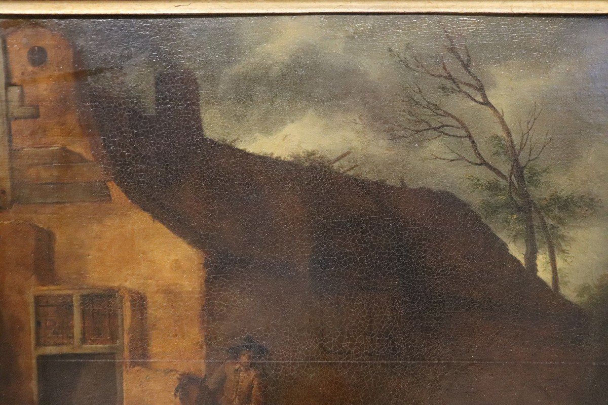 Artiste Flamand, Scène De Village, 17ème Siècle, Huile Sur Bois-photo-3