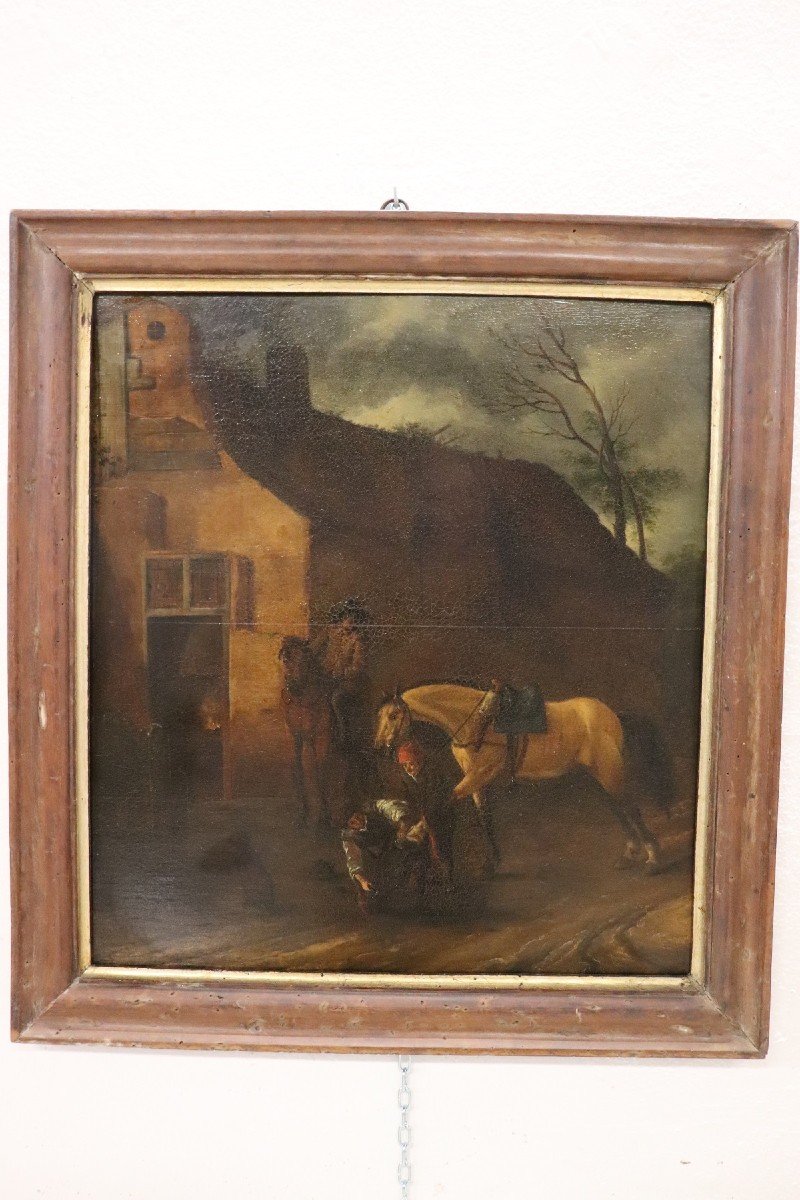 Artiste Flamand, Scène De Village, 17ème Siècle, Huile Sur Bois-photo-1