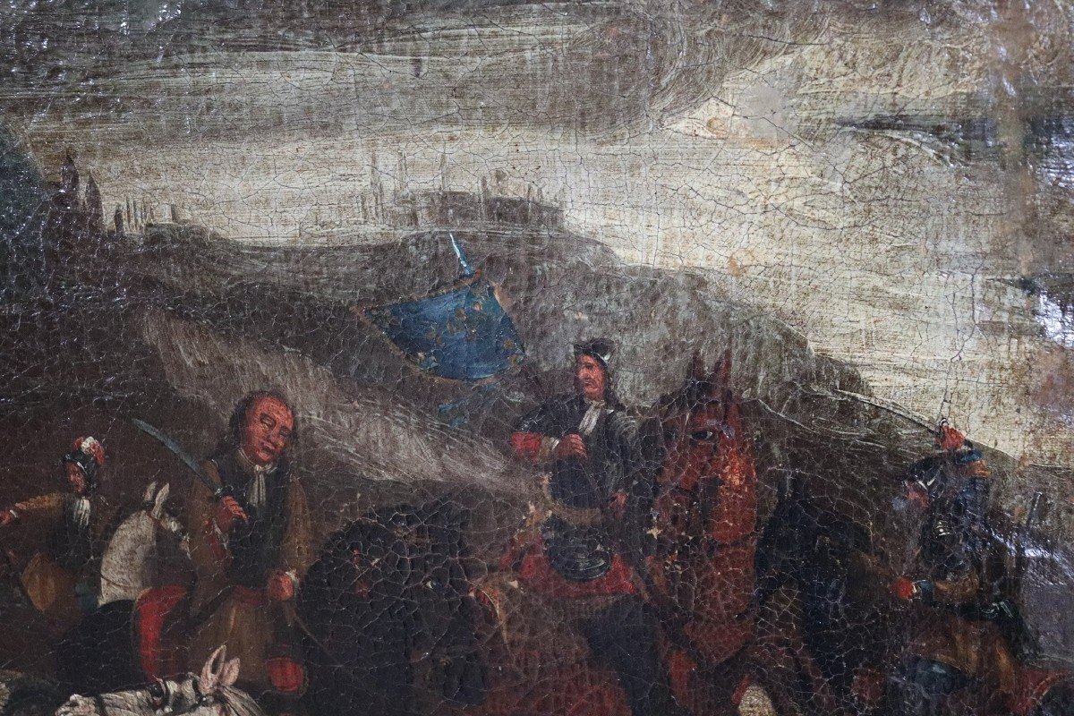 Bataille Avec Des Hommes à Cheval, 1650s, Huile Sur Toile-photo-2
