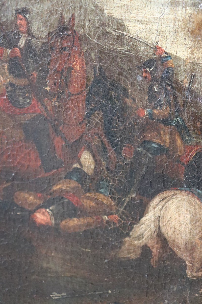 Battle With Men On Horseback, 17th Century, Oil On Canvas-photo-3