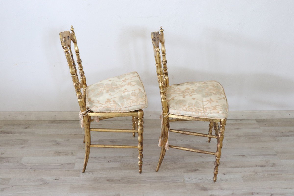 Chaises Antiques En Bois Doré De Chiavari, Set De 2-photo-7