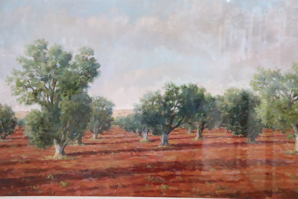 Paysage Avec Oliviers, Italie, Huile Sur Toile-photo-2