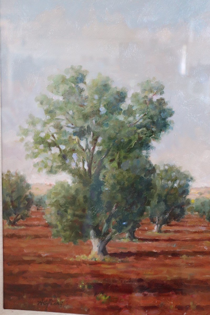 Paysage Avec Oliviers, Italie, Huile Sur Toile-photo-3