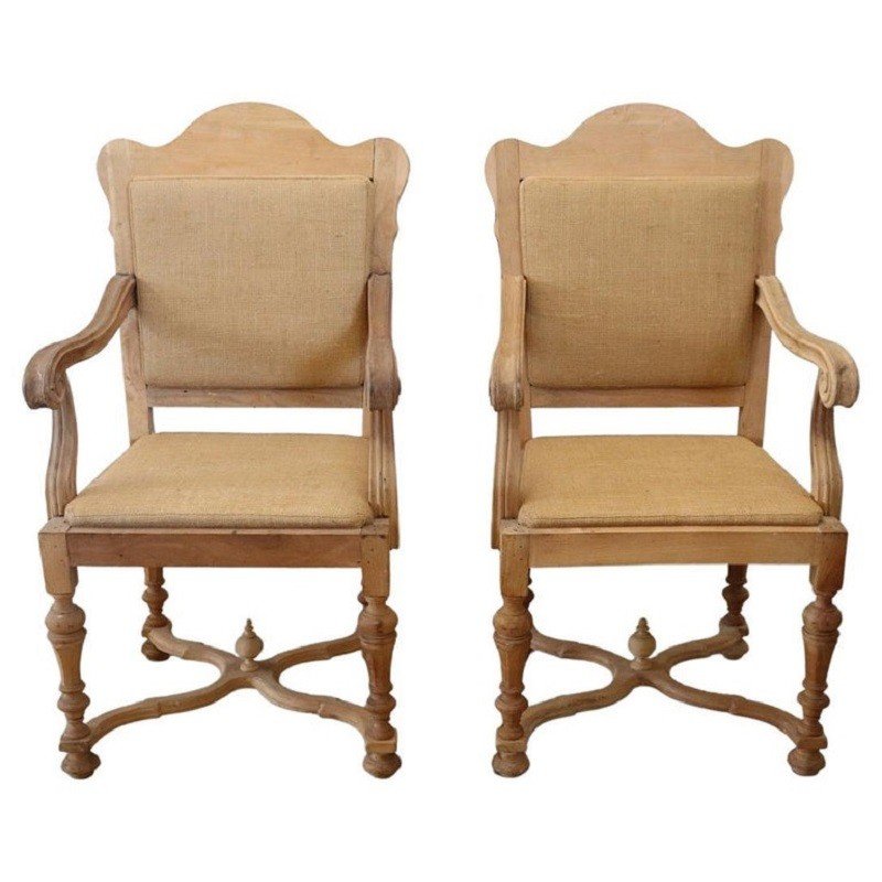 Fauteuils En Jute Et En Peuplier, Set De 2