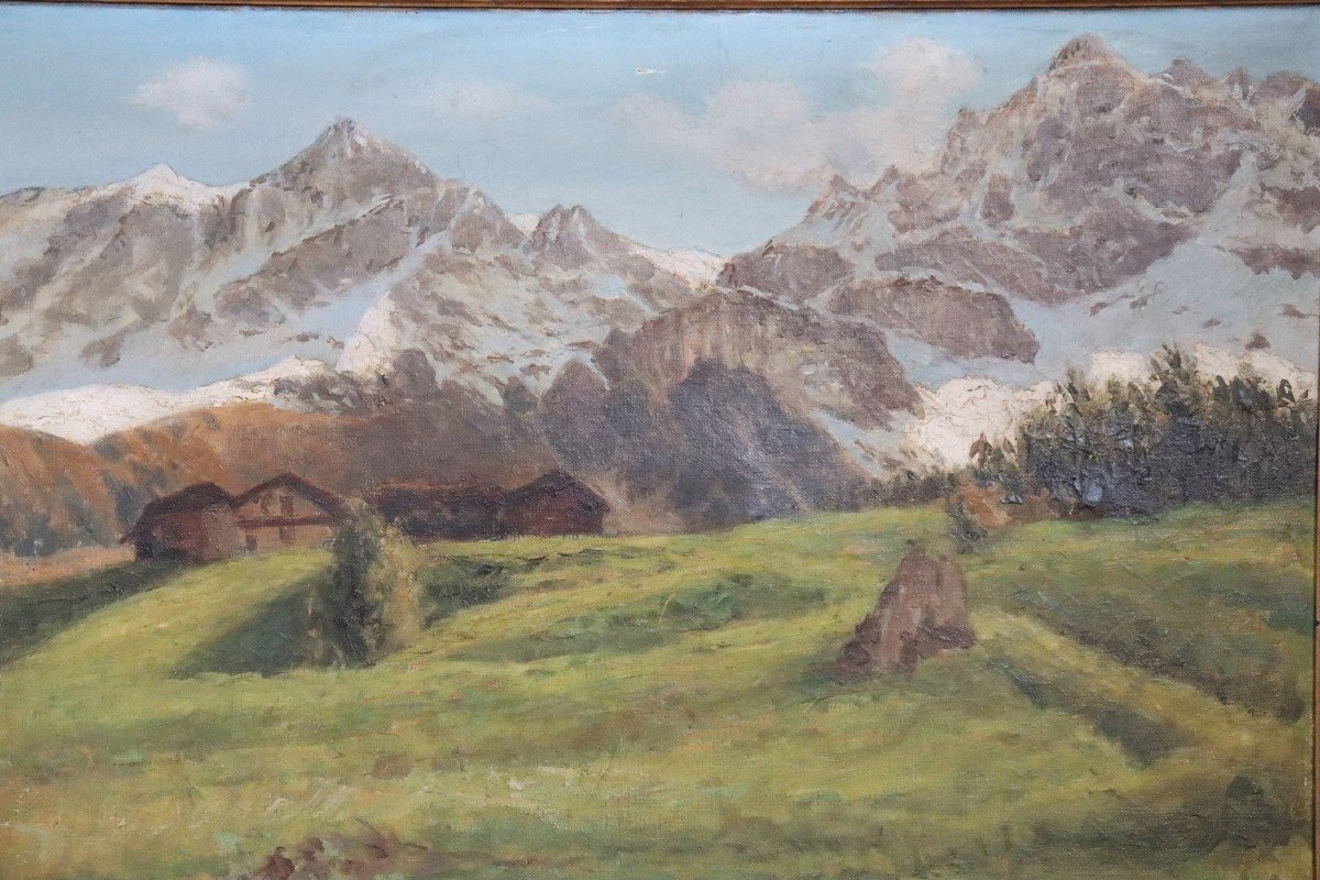 Paysage De Montagne, Huile Sur Toile-photo-2