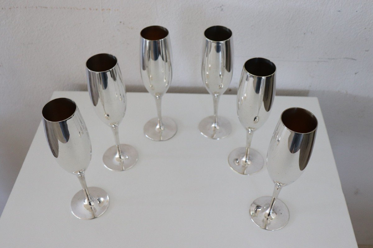 Vintage Silver Plated Flute Glasses, 1980s, Set Of 6-photo-1