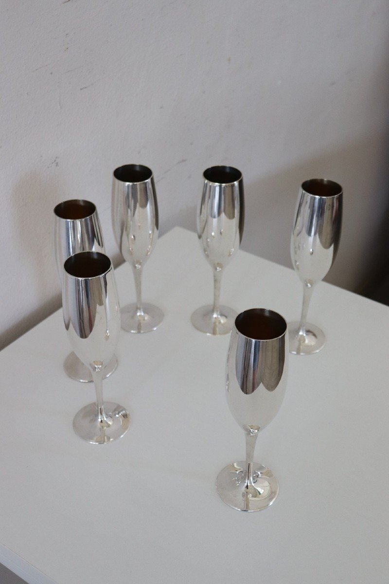 Vintage Silver Plated Flute Glasses, 1980s, Set Of 6-photo-2