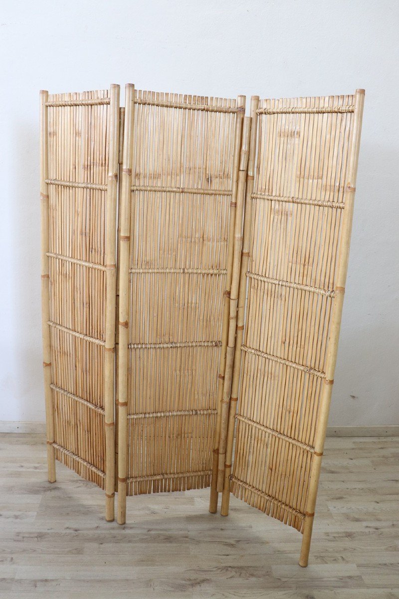 Vintage 3-panel Bamboo Screen, 1980s-photo-1