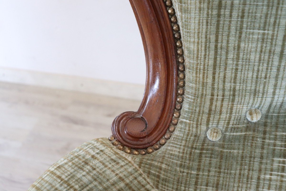Antique Sold Walnut Armchair With Velvet Seat 19th Century-photo-4
