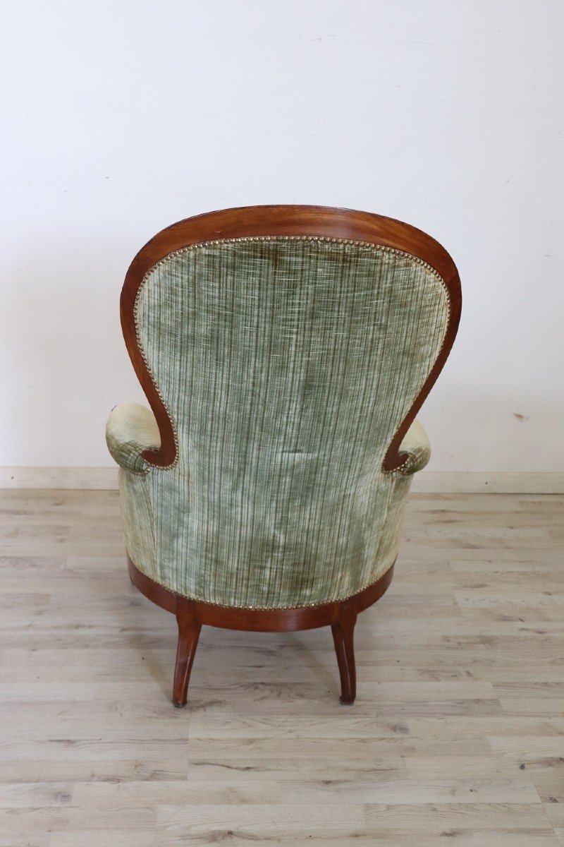 Antique Sold Walnut Armchair With Velvet Seat 19th Century-photo-6