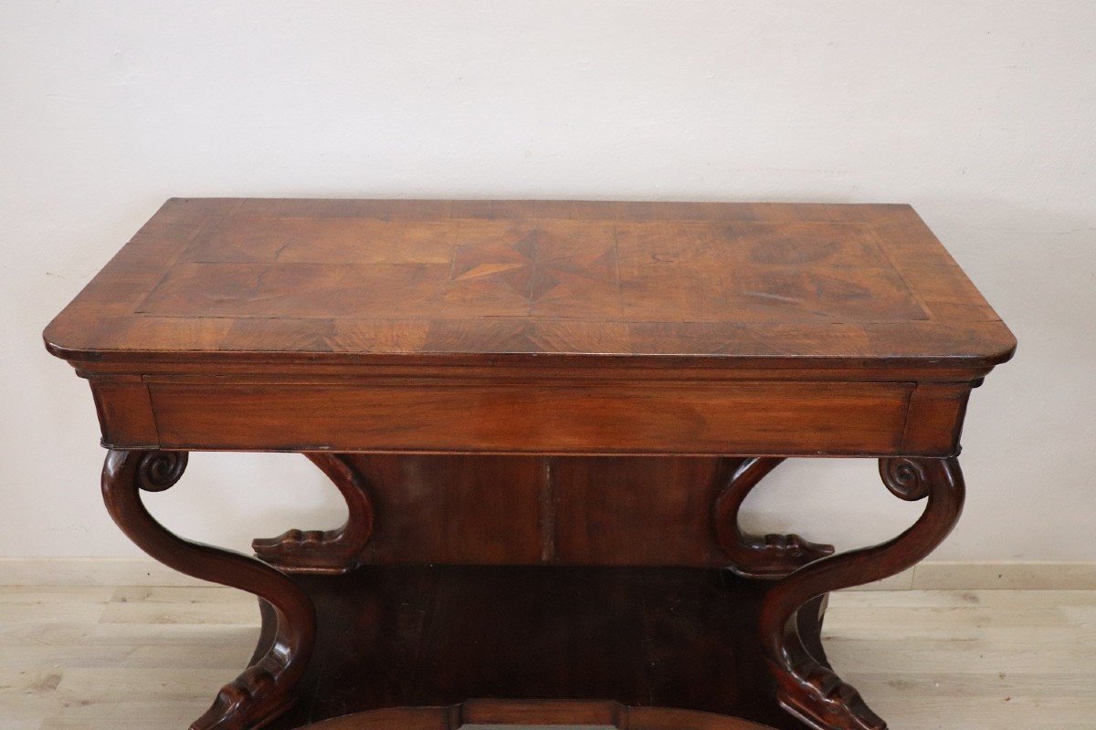 Antique Carved Walnut Console Table, 19th Century-photo-2