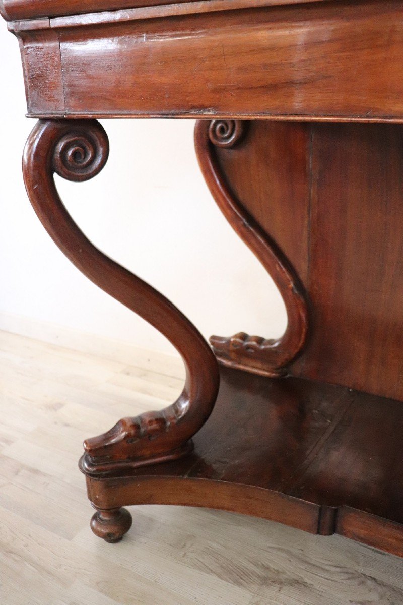 Antique Carved Walnut Console Table, 19th Century-photo-1