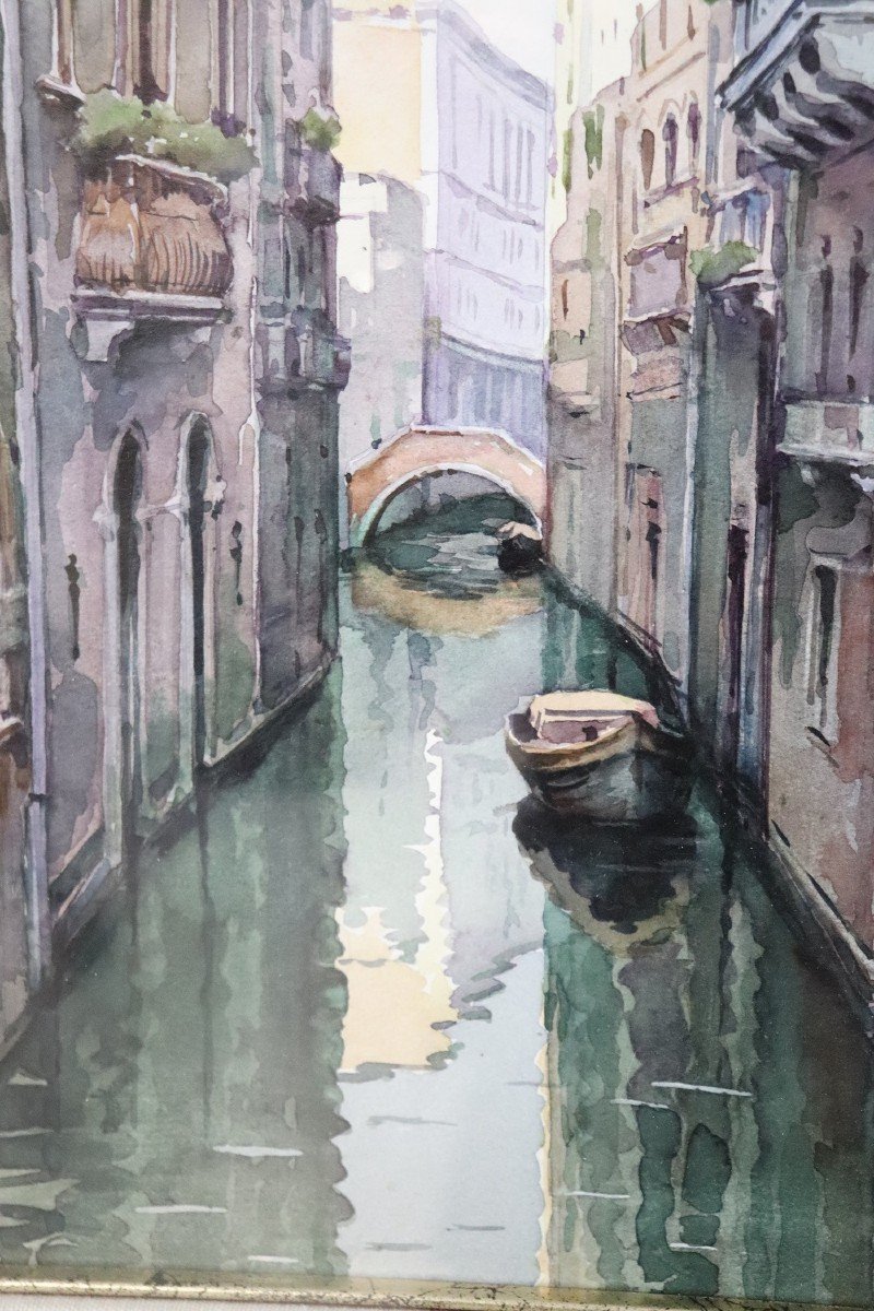 Venetian Landscape, Watercolor Painting On Paper-photo-3