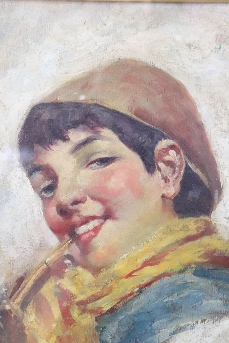 Luca Postiglione, Italian Portrait, 1900s, Oil Painting On Board-photo-2