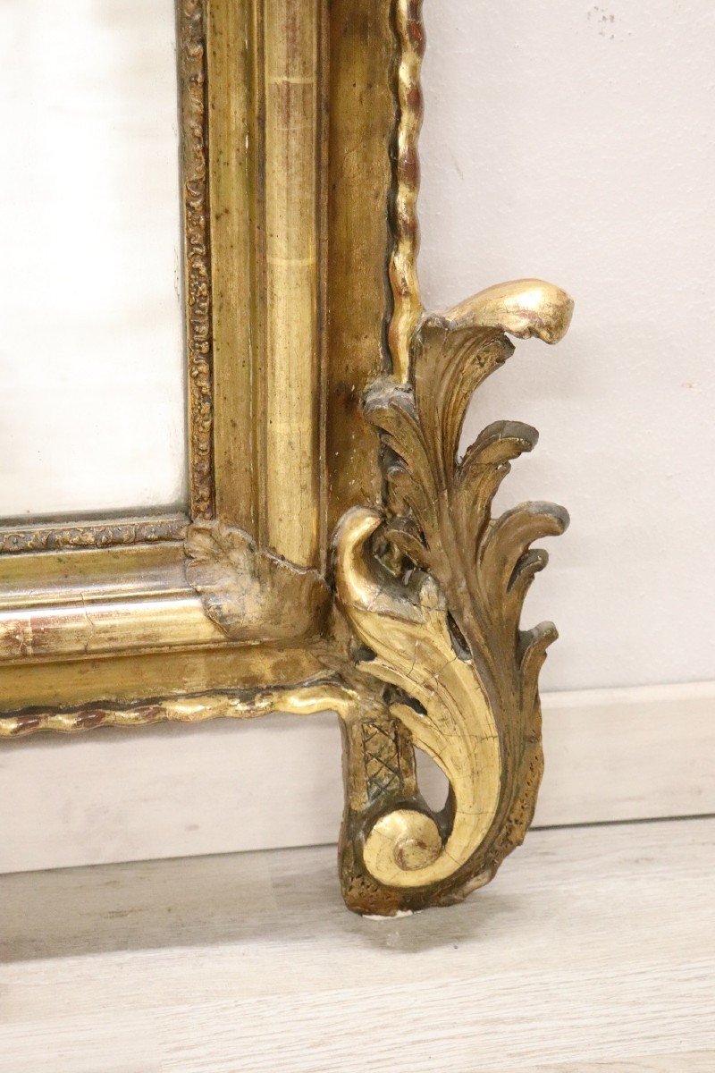 Miroir Mural Antique En Bois Sculpté Et Doré, 19ème Siècle-photo-4