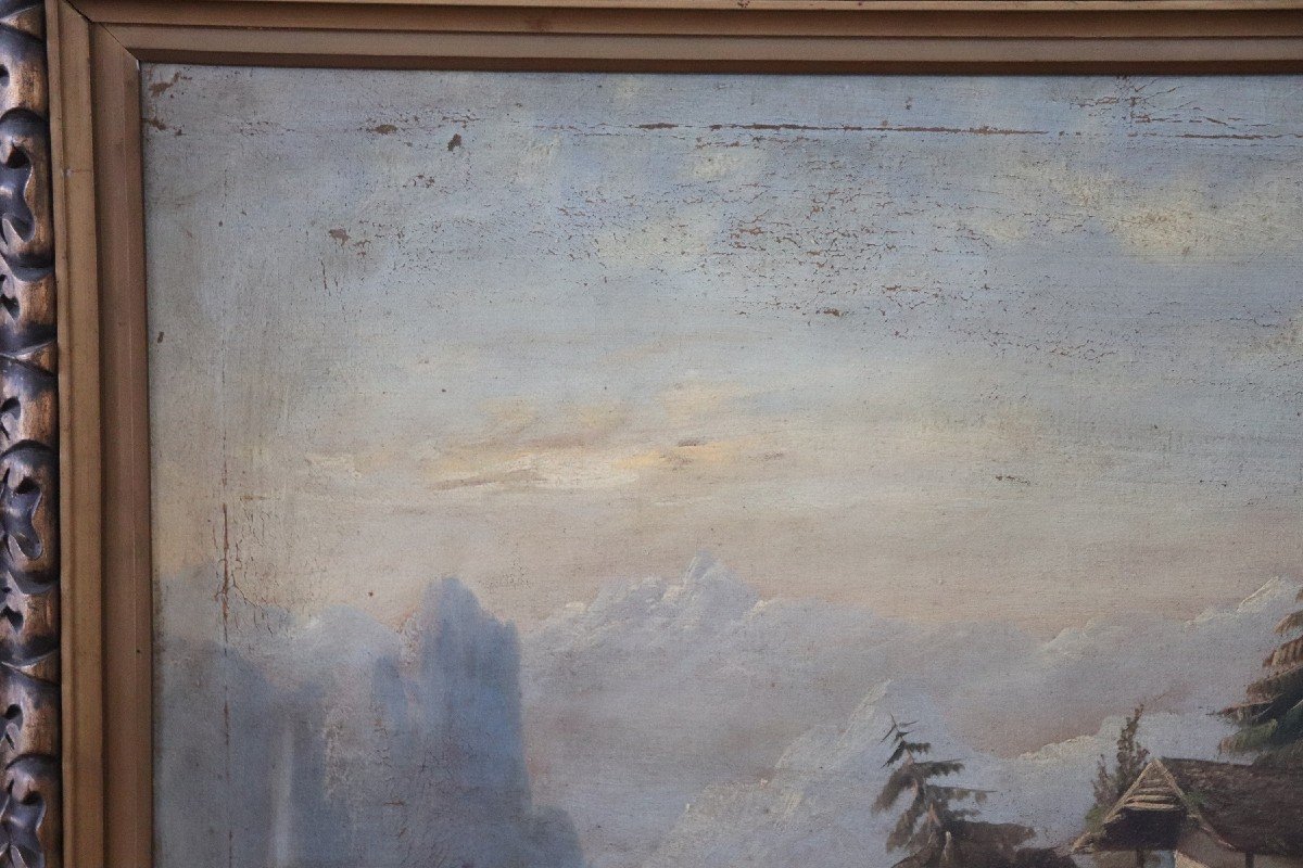 Peinture à l'Huile Sur Toile Ancienne 19ème Siècle-photo-4