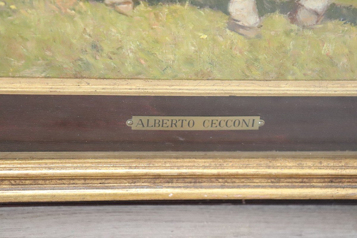 Italian Oil On Board With Calf By Alberto Cecconi-photo-4