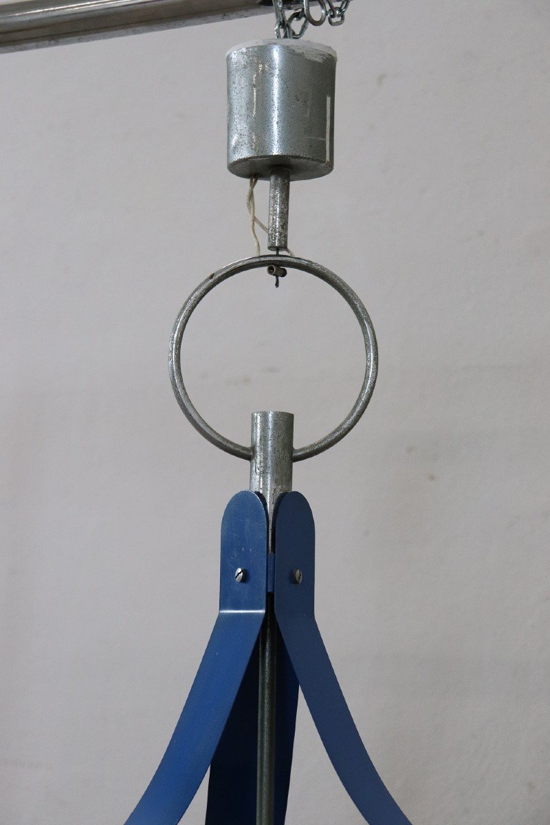 Vintage Glass And Blue Lacquered Metal Chandelier From Stilnovo, 1950-photo-5