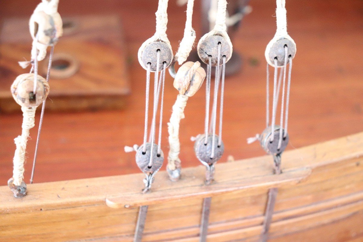 Handmade Wooden Model Sailboat, 1920s-photo-6