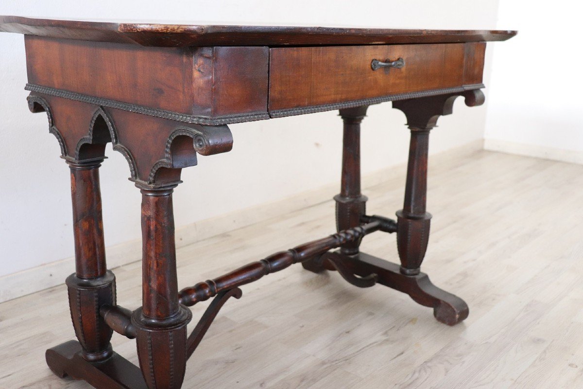 Antique Carved Walnut Desk, 19th Century-photo-4