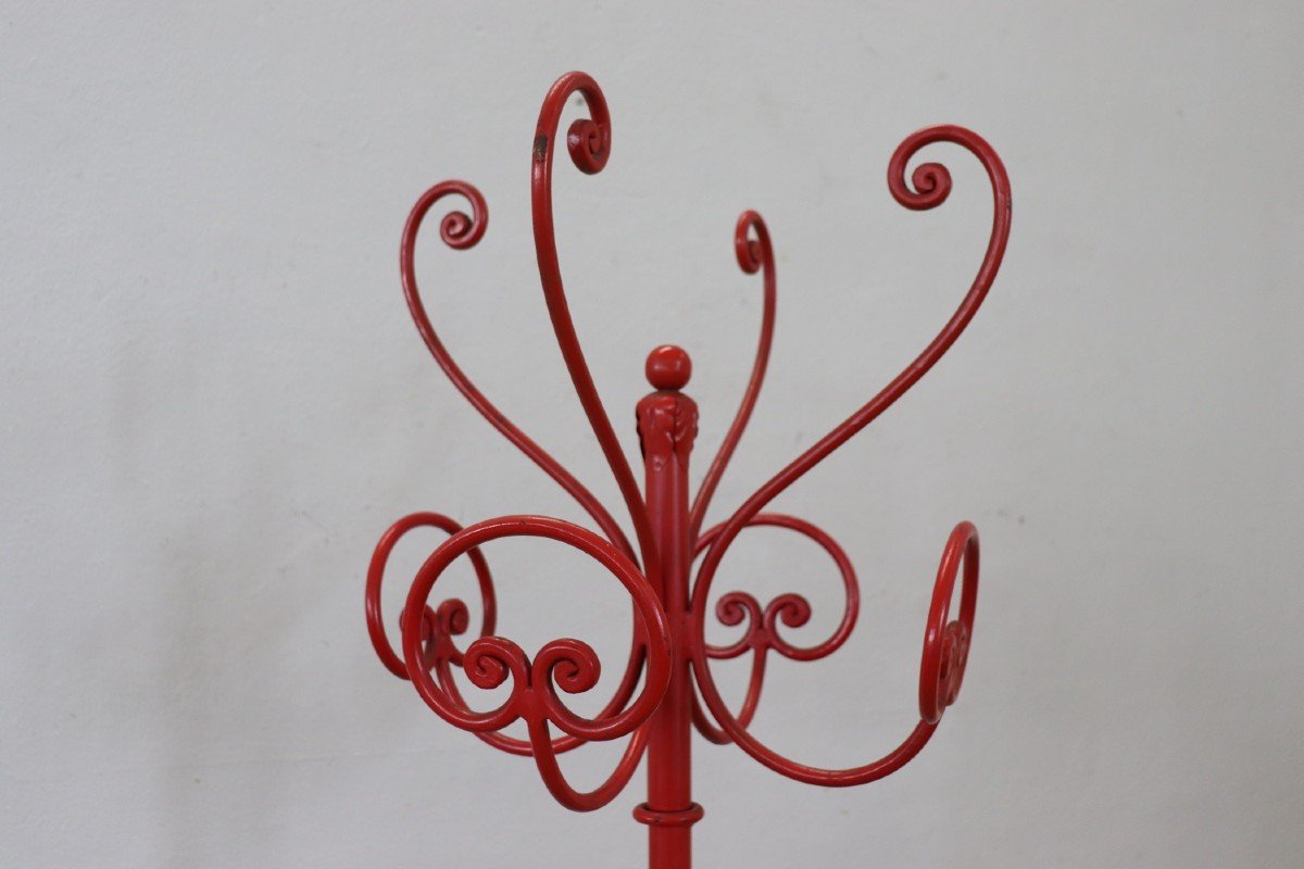 Red Lacquered Iron Clothes Rack, Early 20th Century-photo-2