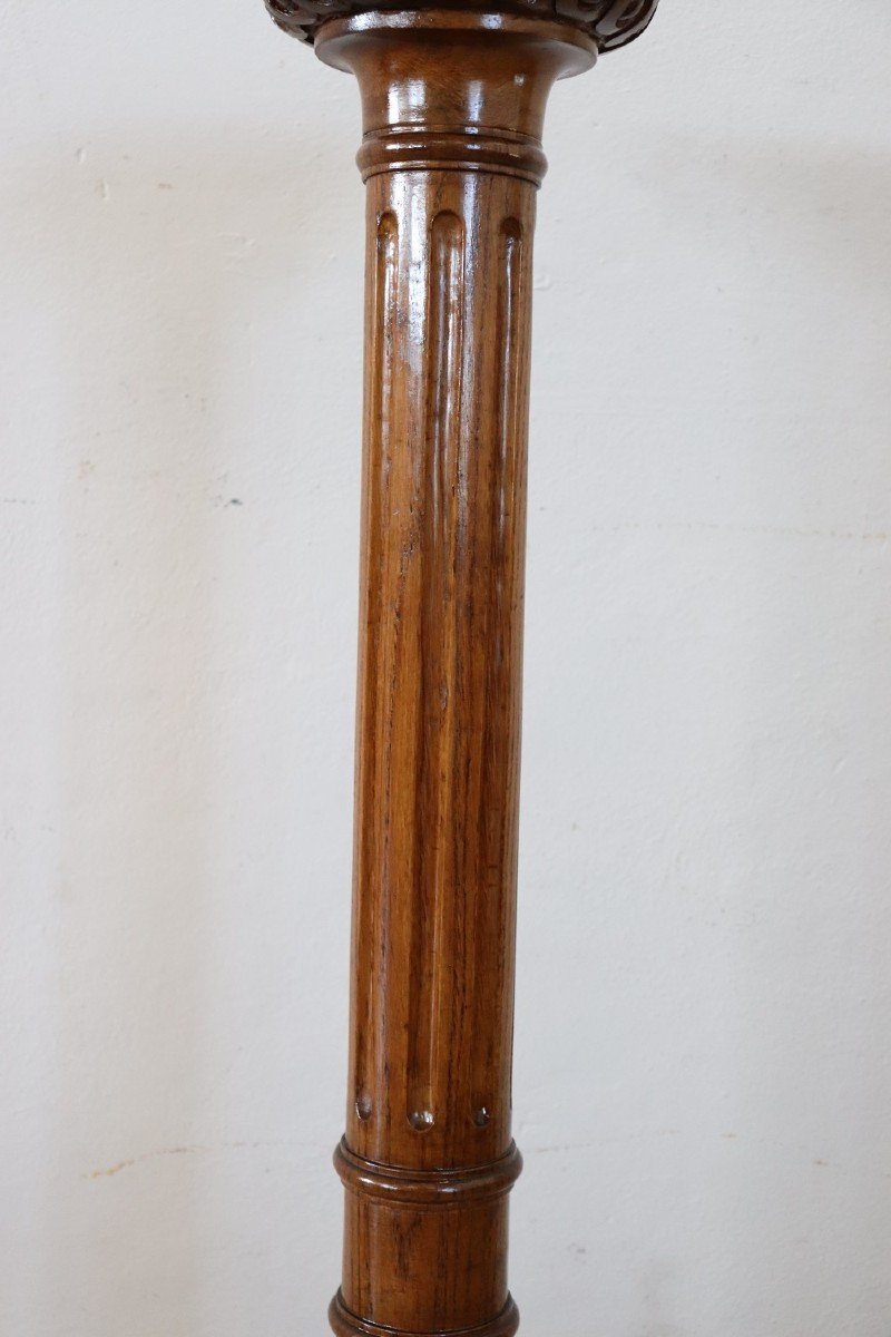 Art Nouveau Column In Carved Oak, 1900s-photo-4