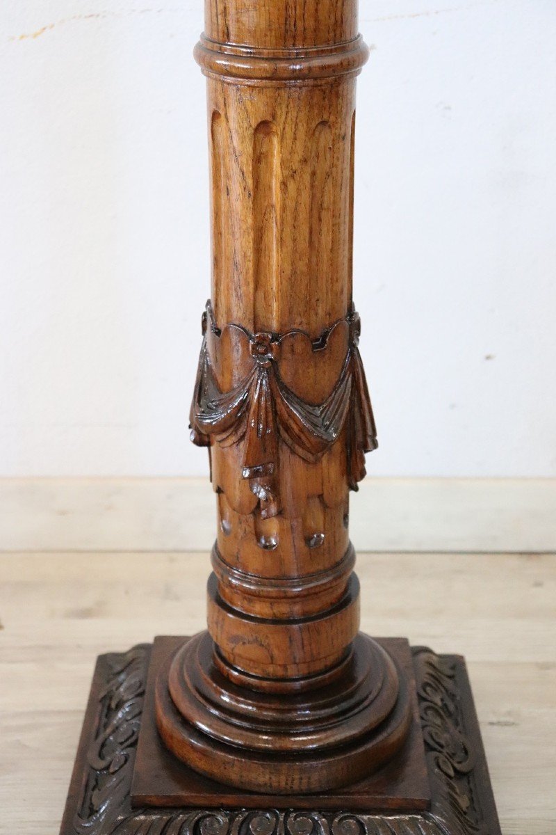 Art Nouveau Column In Carved Oak, 1900s-photo-1