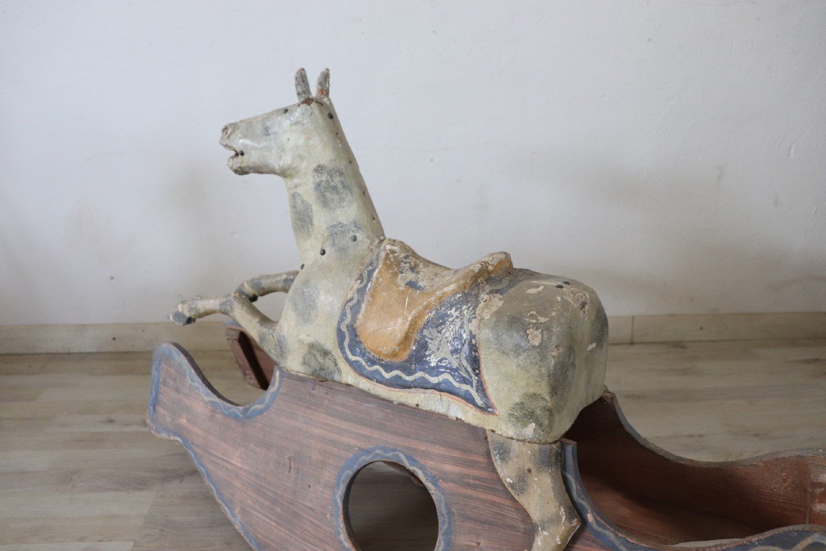 19th Century Rocking Horse In Painted Wood And Paper Mache-photo-5