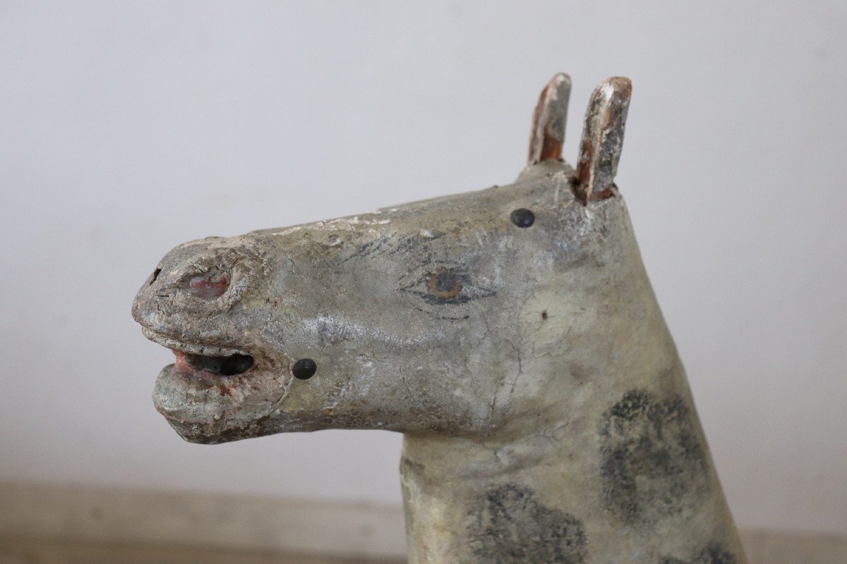 19th Century Rocking Horse In Painted Wood And Paper Mache-photo-6