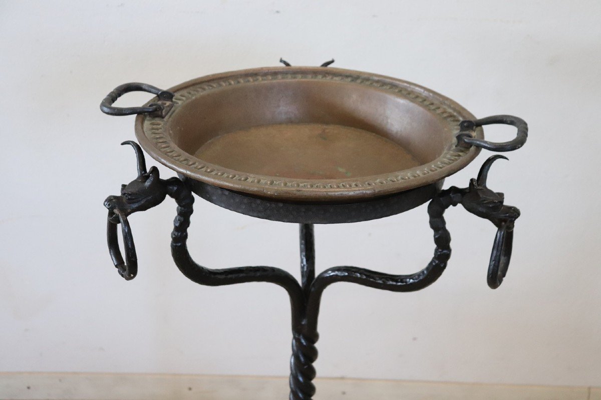 16th Century Brazer In Copper With Wrought Iron Pedestal-photo-1