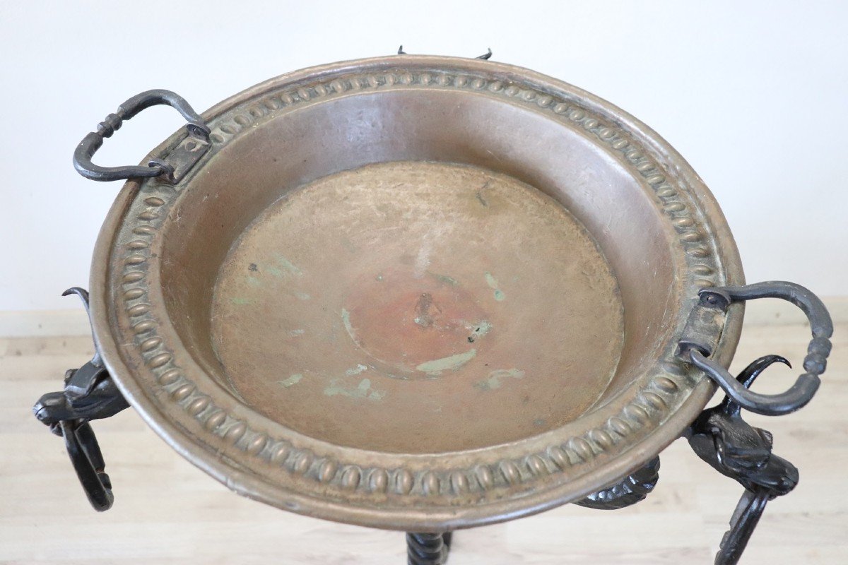 16th Century Brazer In Copper With Wrought Iron Pedestal-photo-8