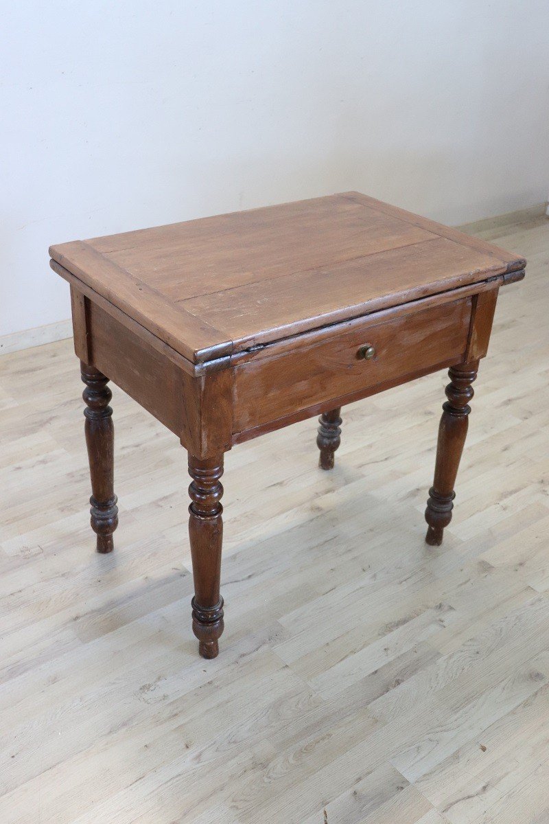 Mid 19th Century Italian Kitchen Table With Opening Top In Poplar Wood-photo-4