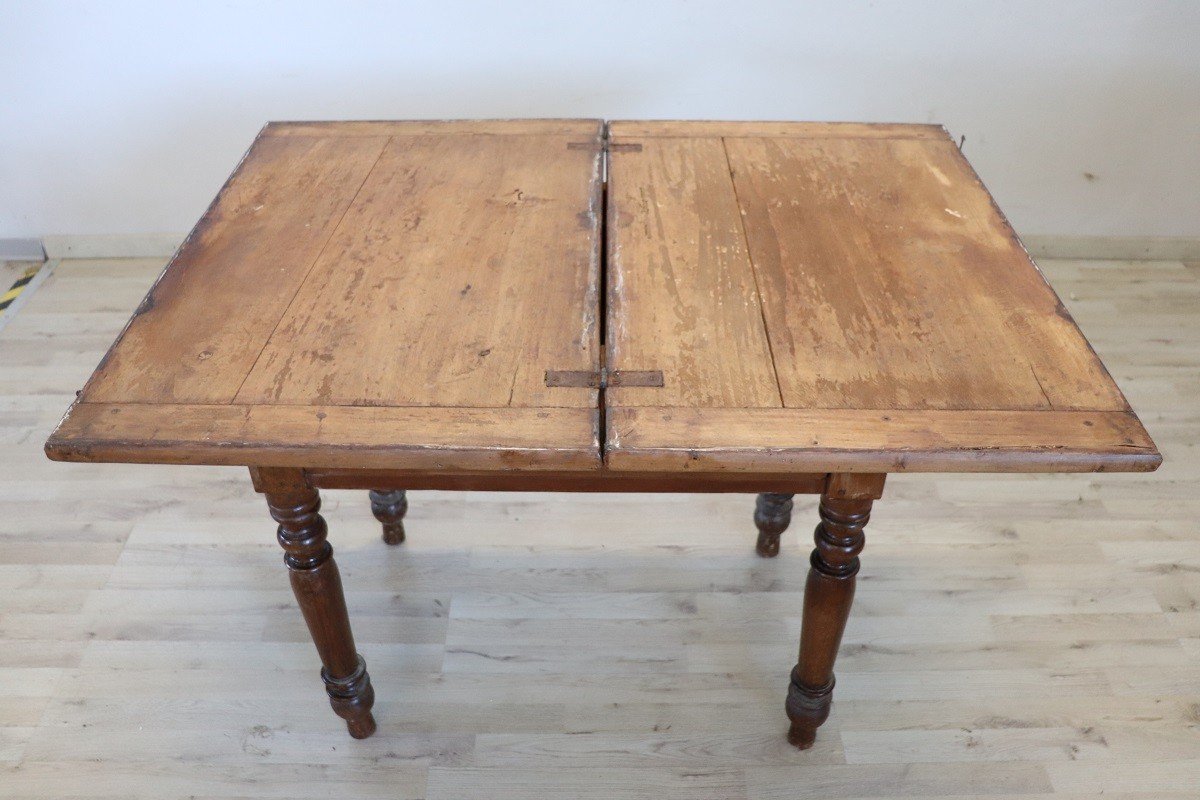 Mid 19th Century Italian Kitchen Table With Opening Top In Poplar Wood-photo-2