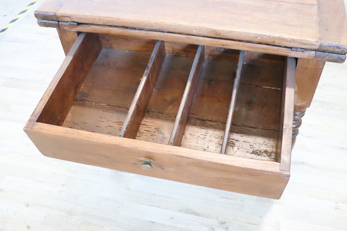 Mid 19th Century Italian Kitchen Table With Opening Top In Poplar Wood-photo-5