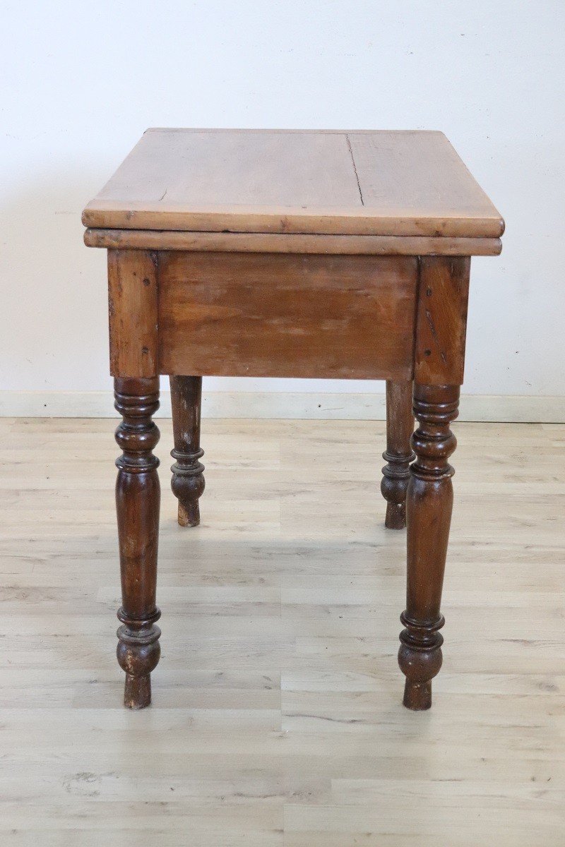 Mid 19th Century Italian Kitchen Table With Opening Top In Poplar Wood-photo-6