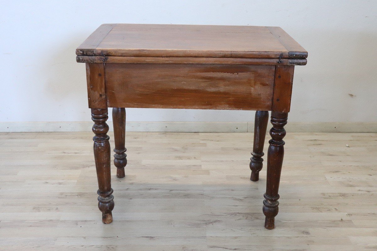 Mid 19th Century Italian Kitchen Table With Opening Top In Poplar Wood-photo-7