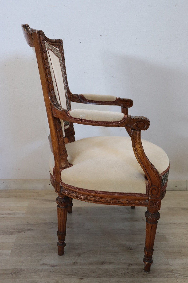 Fauteuil En Noyer Sculpté, 18ème Siècle-photo-4