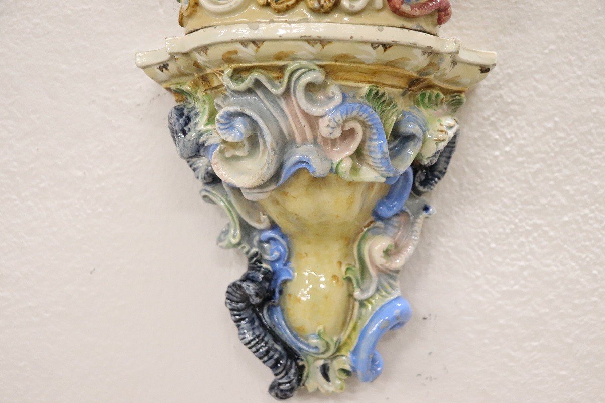 Antique Majolica Wall Vases, Late 19th Century, Set Of 2-photo-2