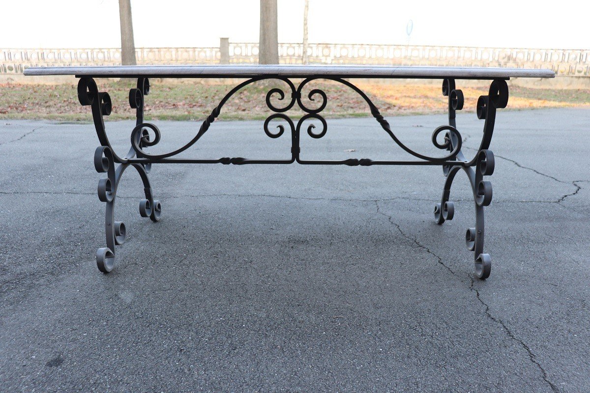 Garden Table In Iron With Marble Top, 1980s-photo-7