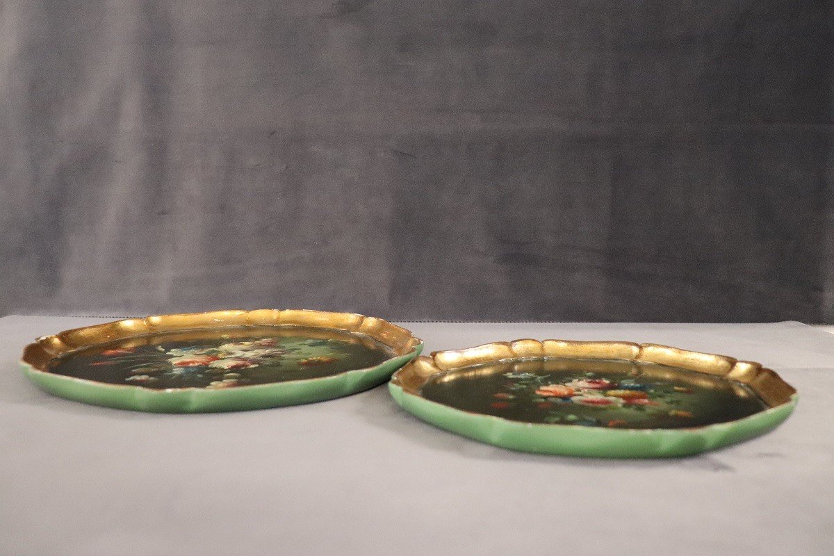 Vintage Hand Painted Wood Set Of 2 Trays-photo-2