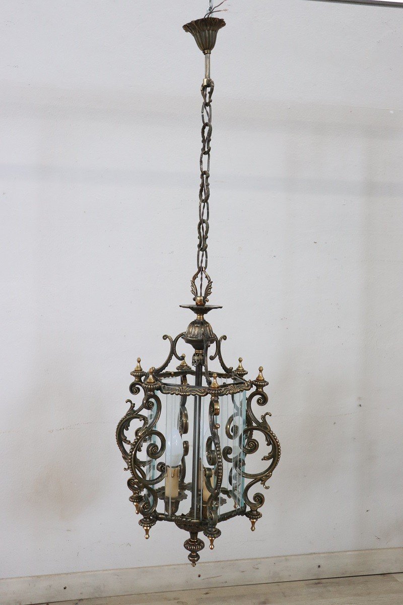 Vintage Bronze And Glass Lantern, 1980s-photo-3